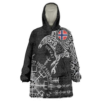 Norway Viking Ravens Wearable Blanket Hoodie Vegvisir Runes Pattern - Wonder Print Shop