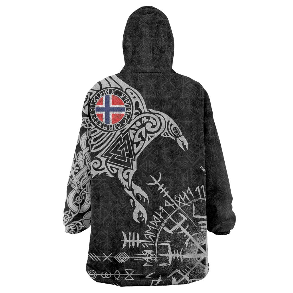 Norway Viking Ravens Wearable Blanket Hoodie Vegvisir Runes Pattern - Wonder Print Shop