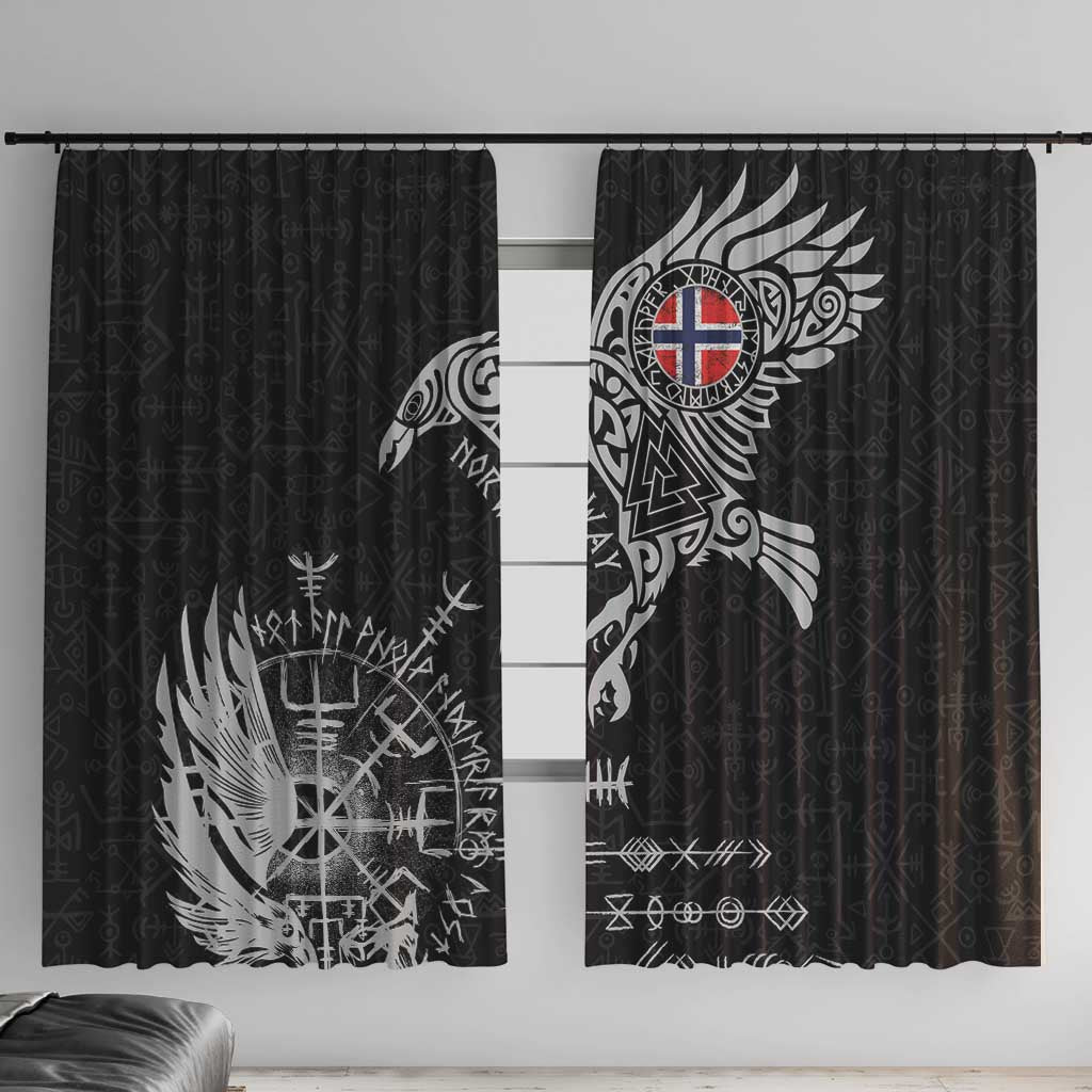 Norway Viking Ravens Window Curtain Vegvisir Runes Pattern - Wonder Print Shop