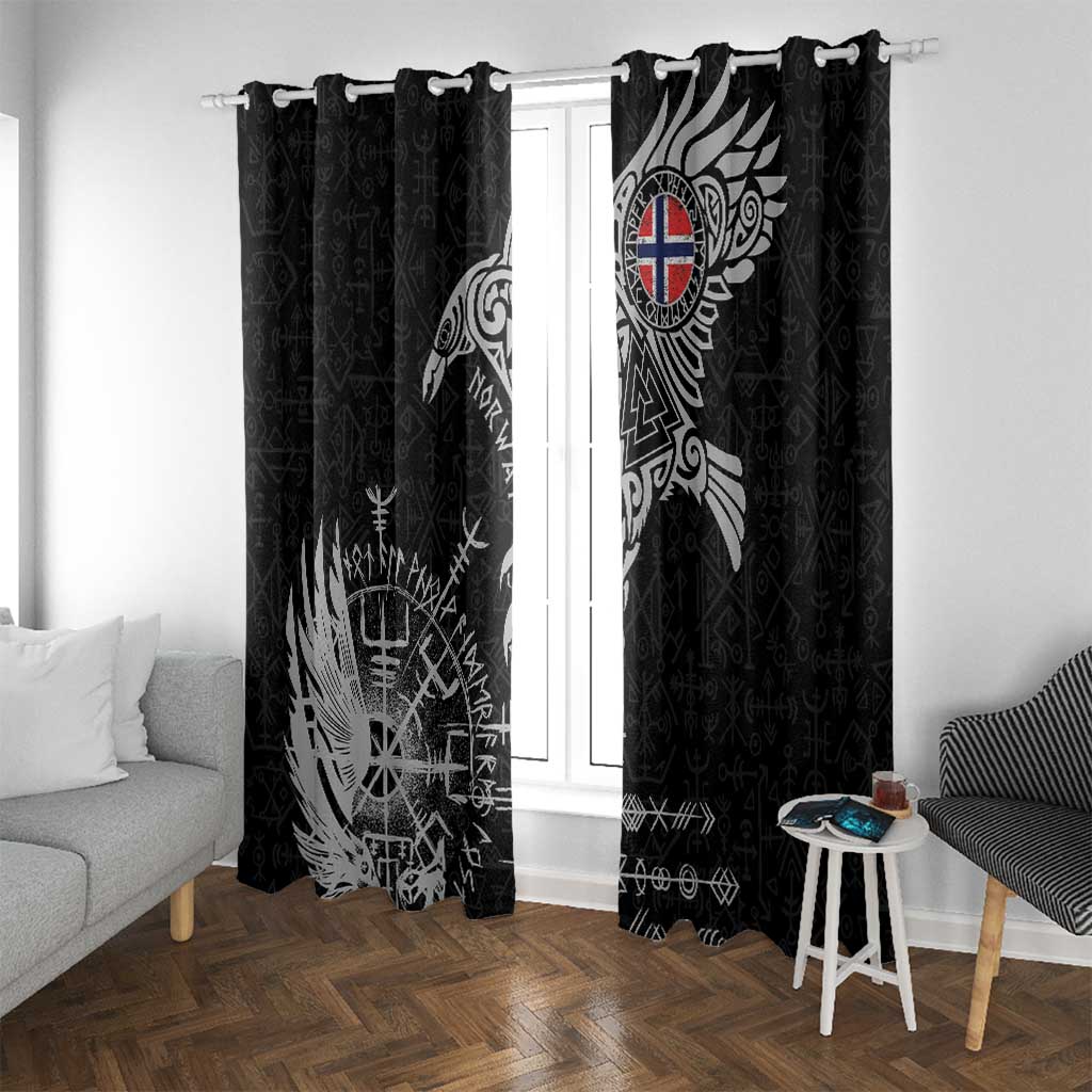 Norway Viking Ravens Window Curtain Vegvisir Runes Pattern - Wonder Print Shop