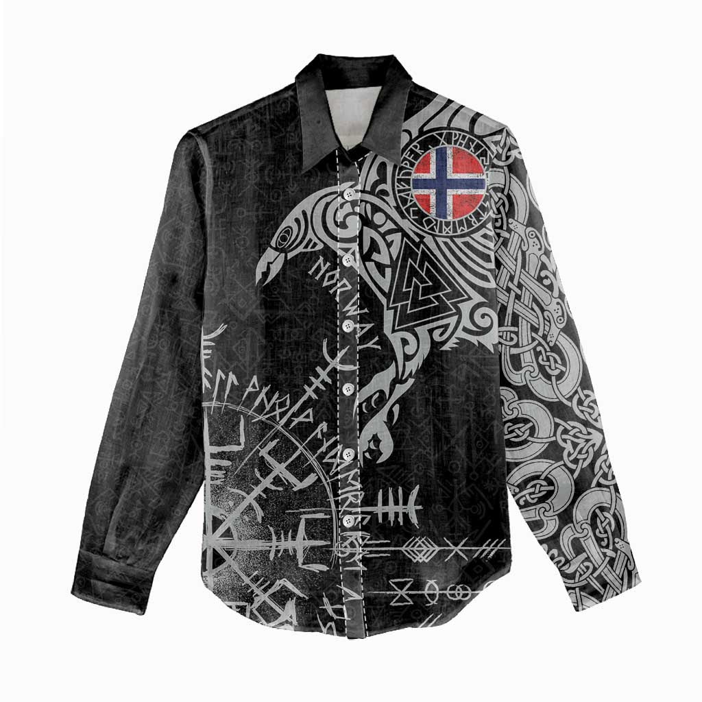 Norway Viking Ravens Women Casual Shirt Vegvisir Runes Pattern - Wonder Print Shop