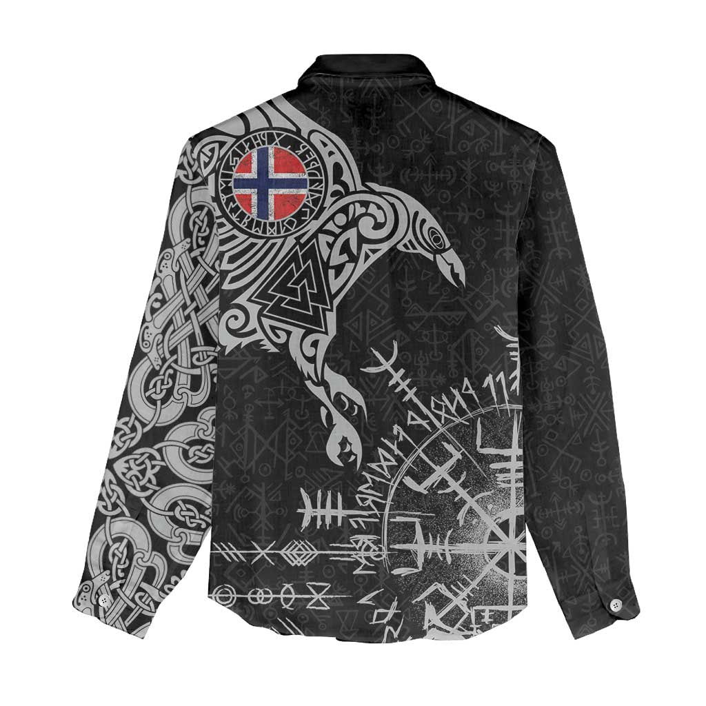 Norway Viking Ravens Women Casual Shirt Vegvisir Runes Pattern - Wonder Print Shop