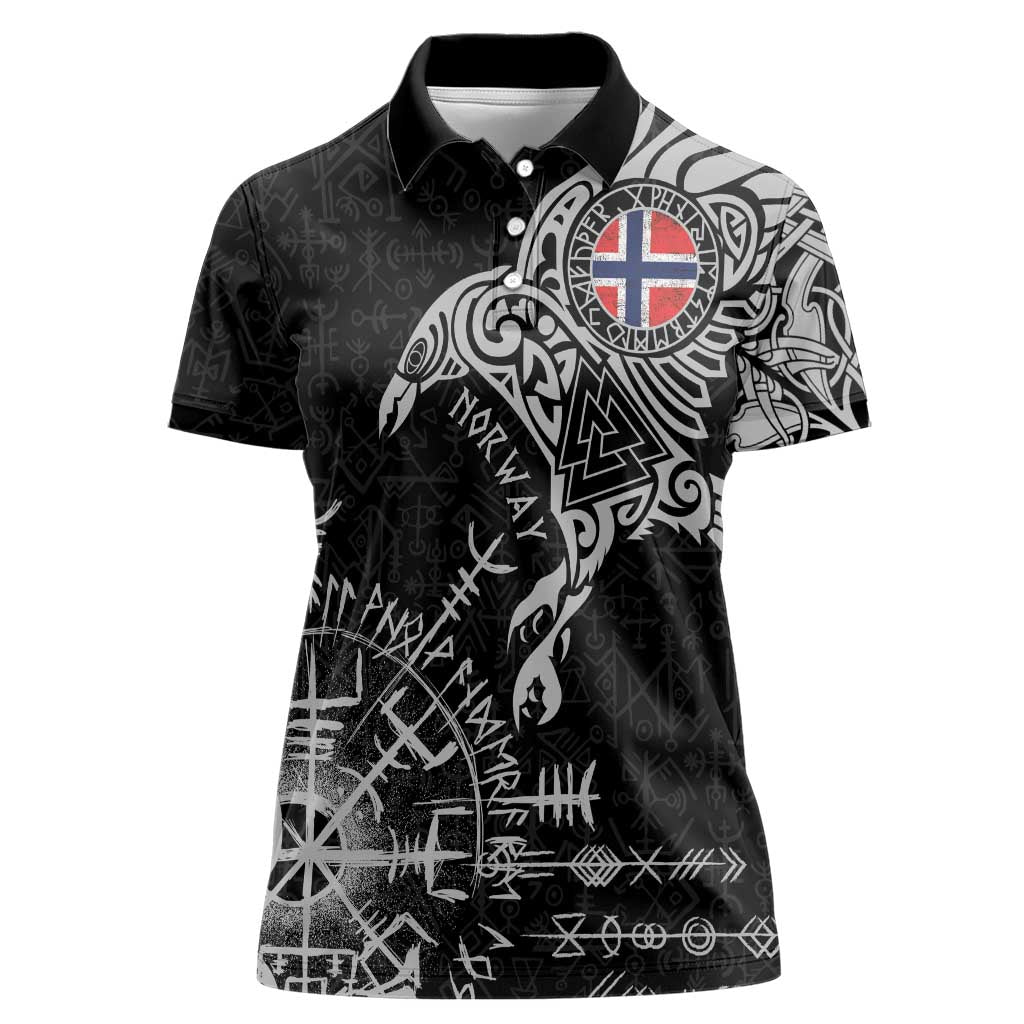 Norway Viking Ravens Women Polo Shirt Vegvisir Runes Pattern - Wonder Print Shop