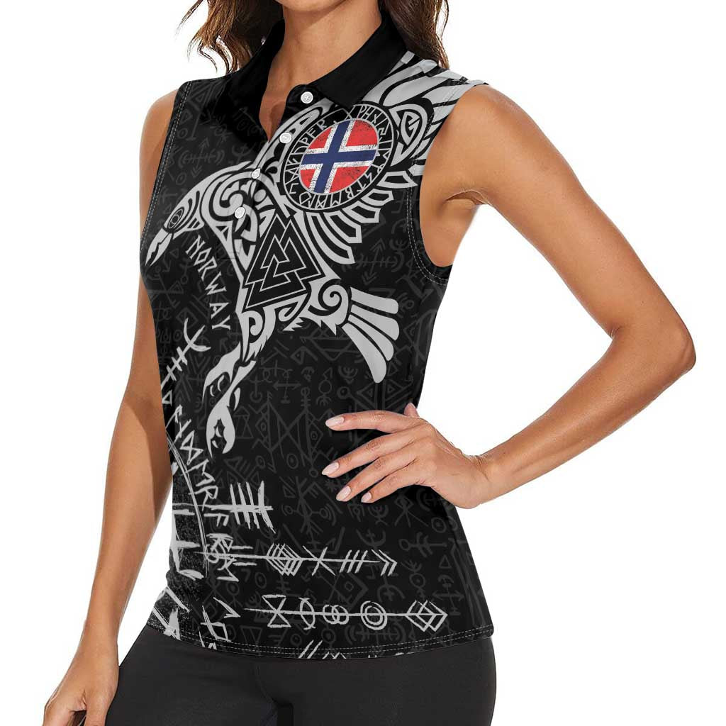 Norway Viking Ravens Women Sleeveless Polo Shirt Vegvisir Runes Pattern - Wonder Print Shop