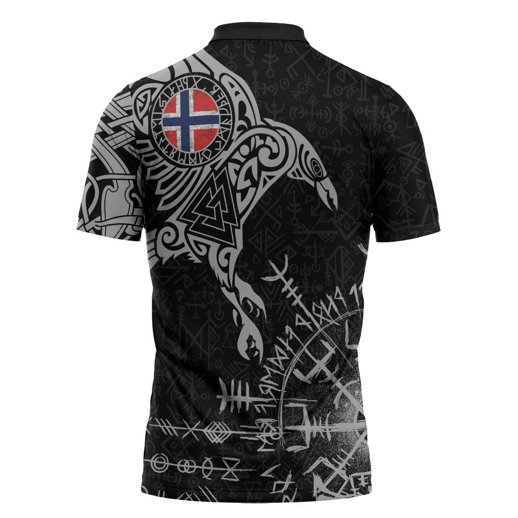 Norway Viking Ravens Zipper Polo Shirt Vegvisir Runes Pattern - Wonder Print Shop