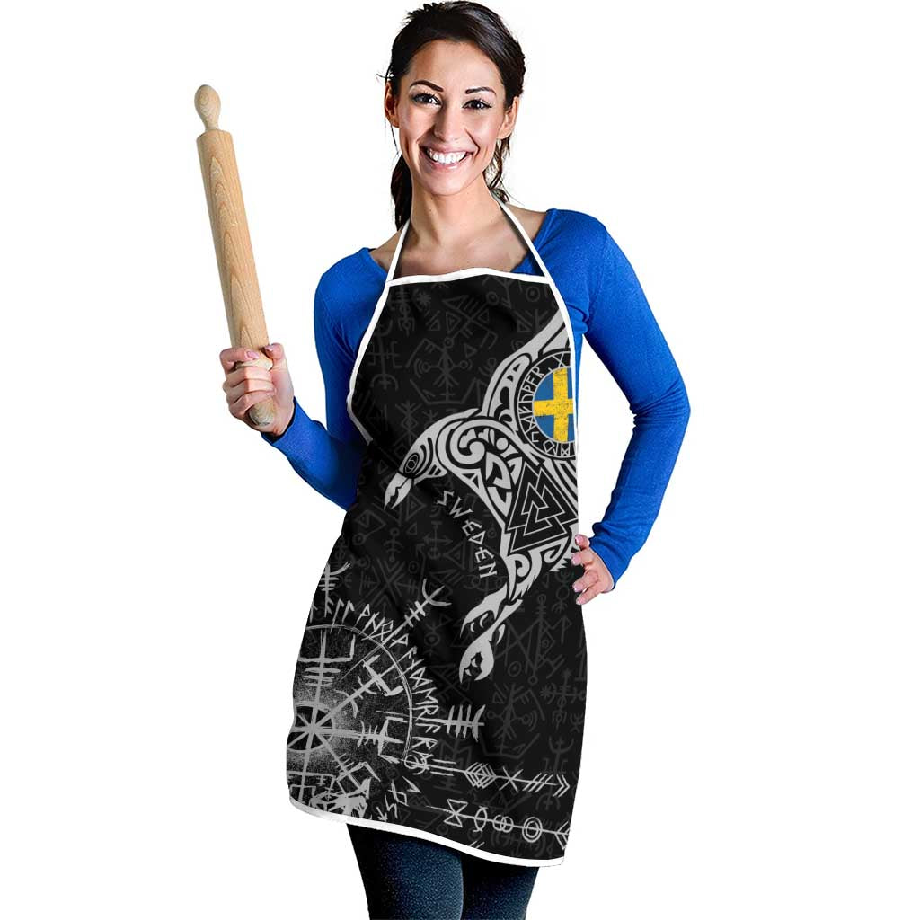 Sweden Viking Ravens Apron Vegvisir Runes Pattern - Wonder Print Shop