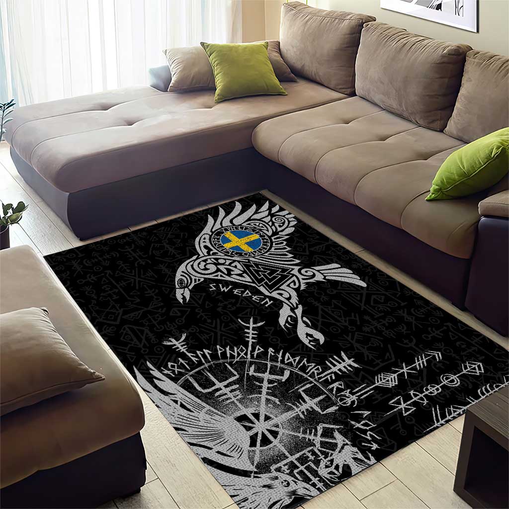 Sweden Viking Ravens Area Rug Vegvisir Runes Pattern - Wonder Print Shop