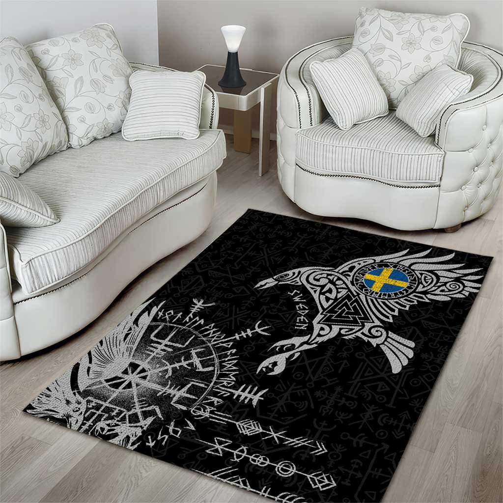 Sweden Viking Ravens Area Rug Vegvisir Runes Pattern - Wonder Print Shop