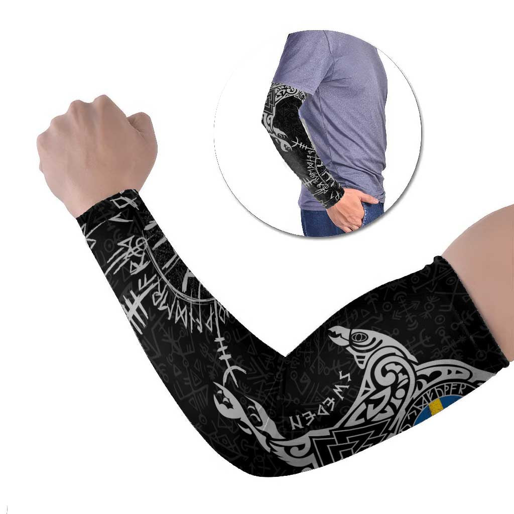 Sweden Viking Ravens Arm Sleeves Vegvisir Runes Pattern - Wonder Print Shop