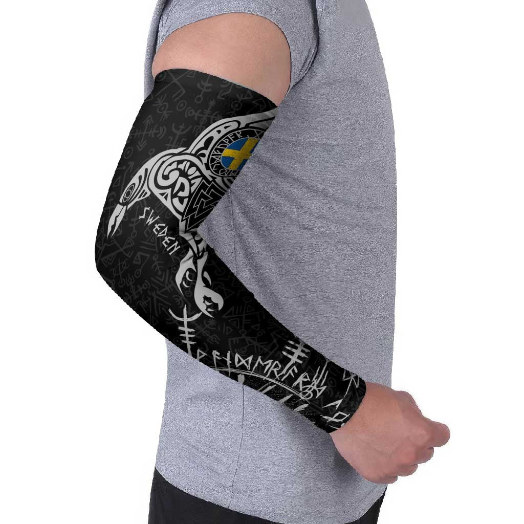 Sweden Viking Ravens Arm Sleeves Vegvisir Runes Pattern - Wonder Print Shop