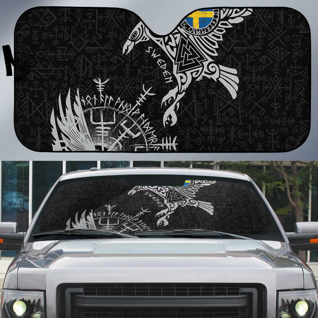 Sweden Viking Ravens Auto Sun Shade Vegvisir Runes Pattern - Wonder Print Shop