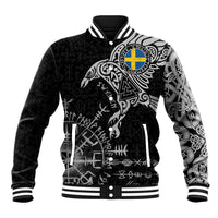 Sweden Viking Ravens Baseball Jacket Vegvisir Runes Pattern - Wonder Print Shop