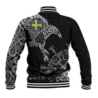 Sweden Viking Ravens Baseball Jacket Vegvisir Runes Pattern - Wonder Print Shop