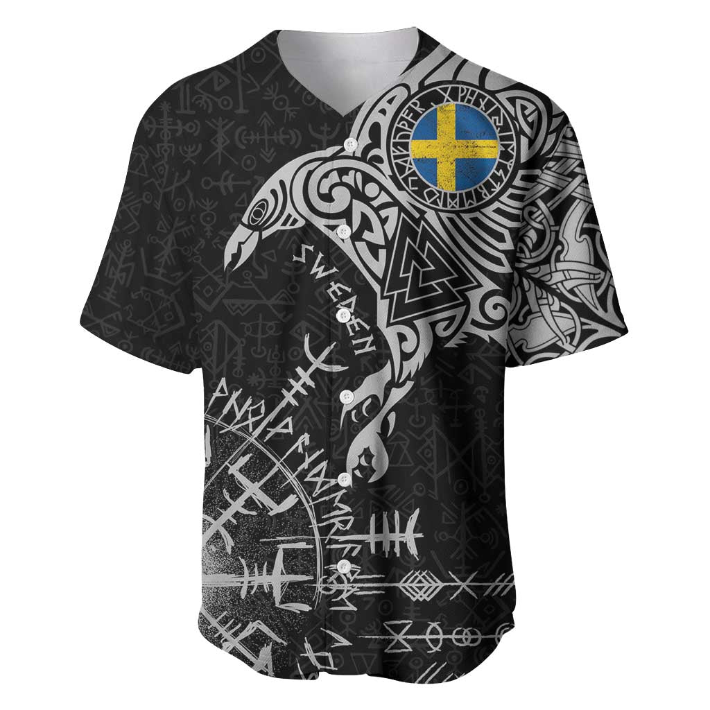 Sweden Viking Ravens Baseball Jersey Vegvisir Runes Pattern - Wonder Print Shop