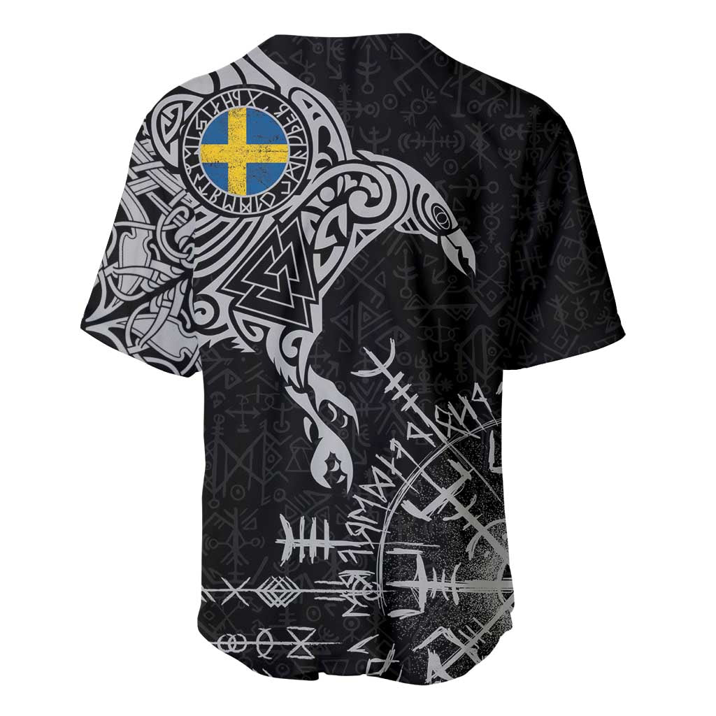 Sweden Viking Ravens Baseball Jersey Vegvisir Runes Pattern - Wonder Print Shop