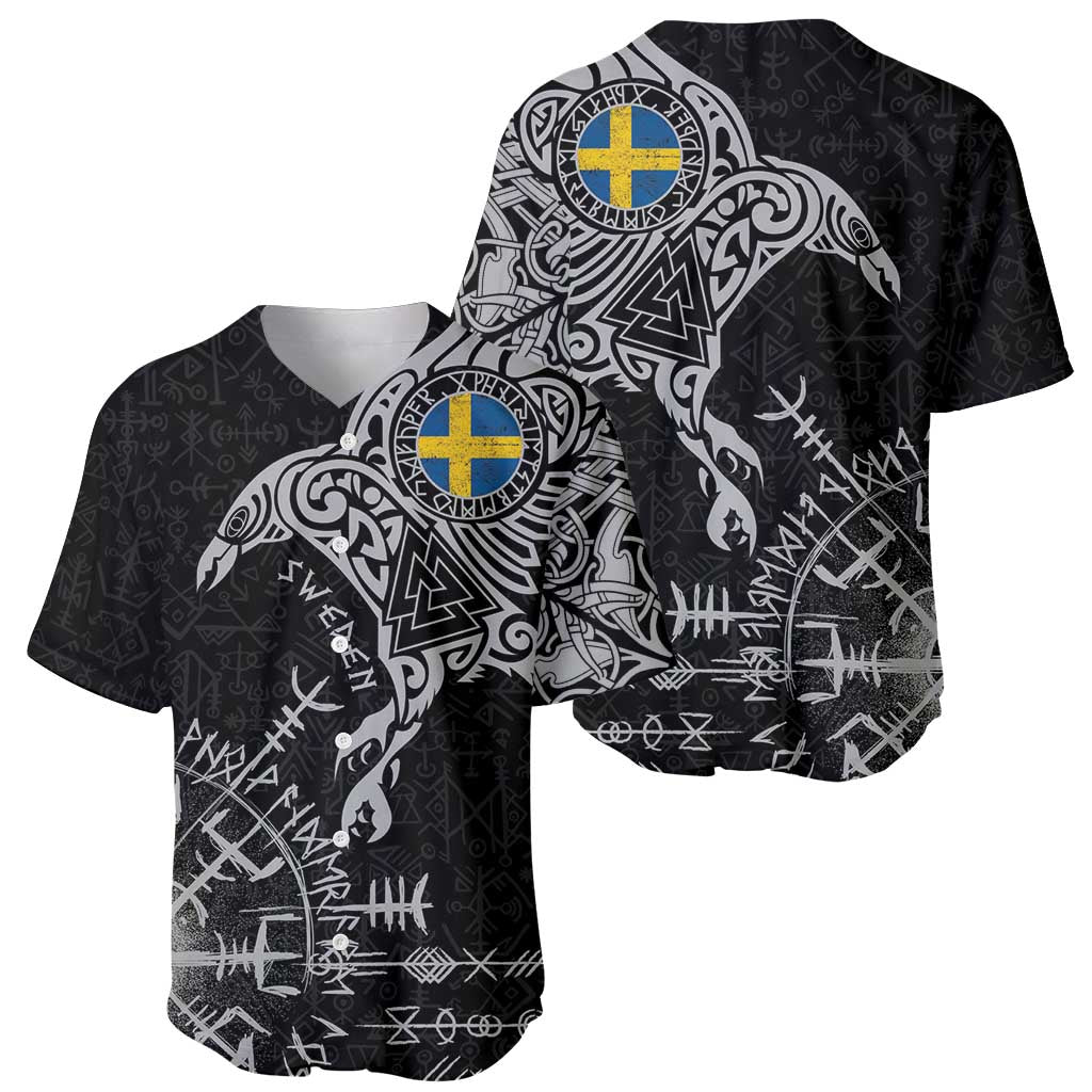 Sweden Viking Ravens Baseball Jersey Vegvisir Runes Pattern - Wonder Print Shop