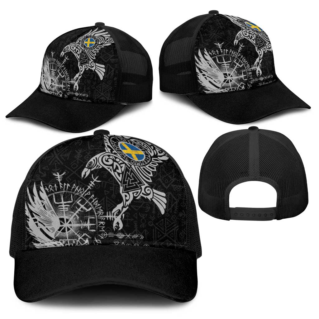 Sweden Viking Ravens Baseball Net Cap Vegvisir Runes Pattern - Wonder Print Shop