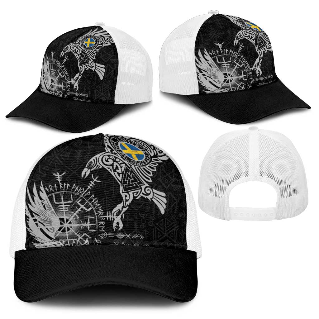 Sweden Viking Ravens Baseball Net Cap Vegvisir Runes Pattern - Wonder Print Shop