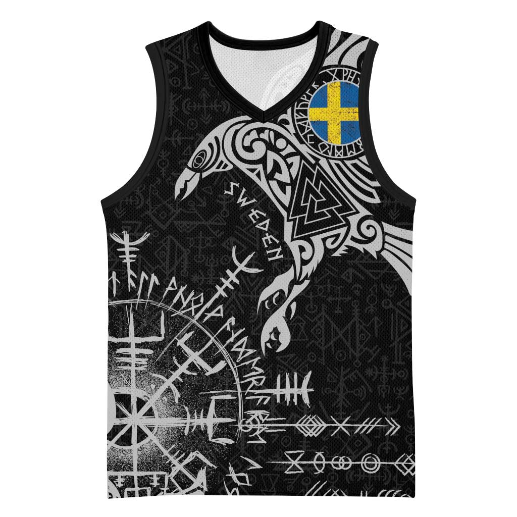 Sweden Viking Ravens Basketball Jersey Vegvisir Runes Pattern - Wonder Print Shop