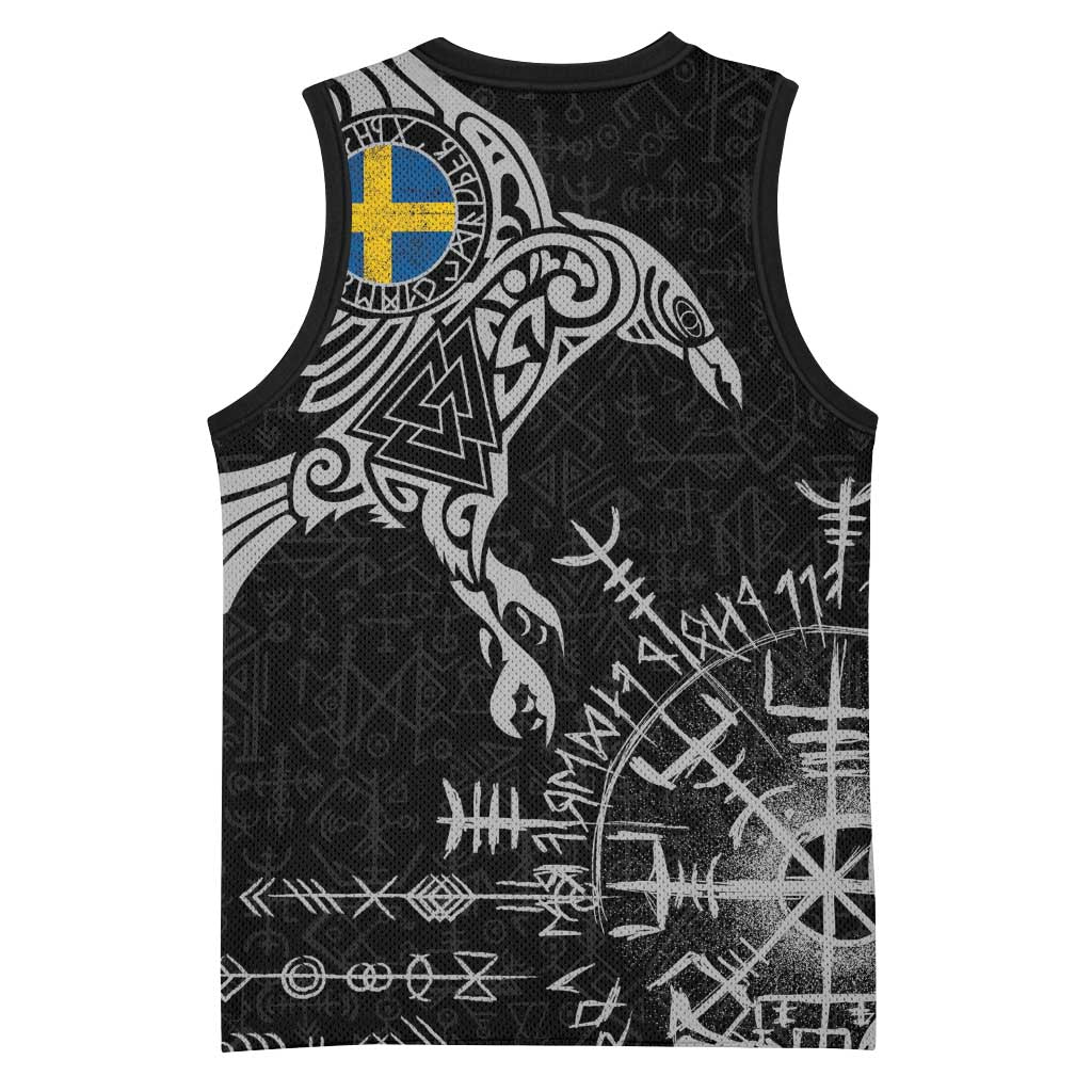 Sweden Viking Ravens Basketball Jersey Vegvisir Runes Pattern - Wonder Print Shop