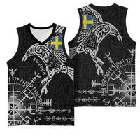 Sweden Viking Ravens Basketball Jersey Vegvisir Runes Pattern - Wonder Print Shop