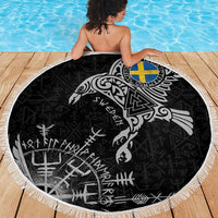 Sweden Viking Ravens Beach Blanket Vegvisir Runes Pattern - Wonder Print Shop