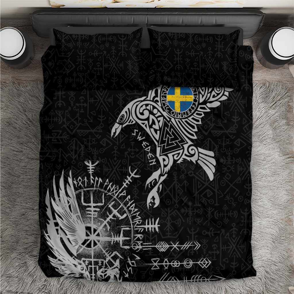 Sweden Viking Ravens Bedding Set Vegvisir Runes Pattern - Wonder Print Shop