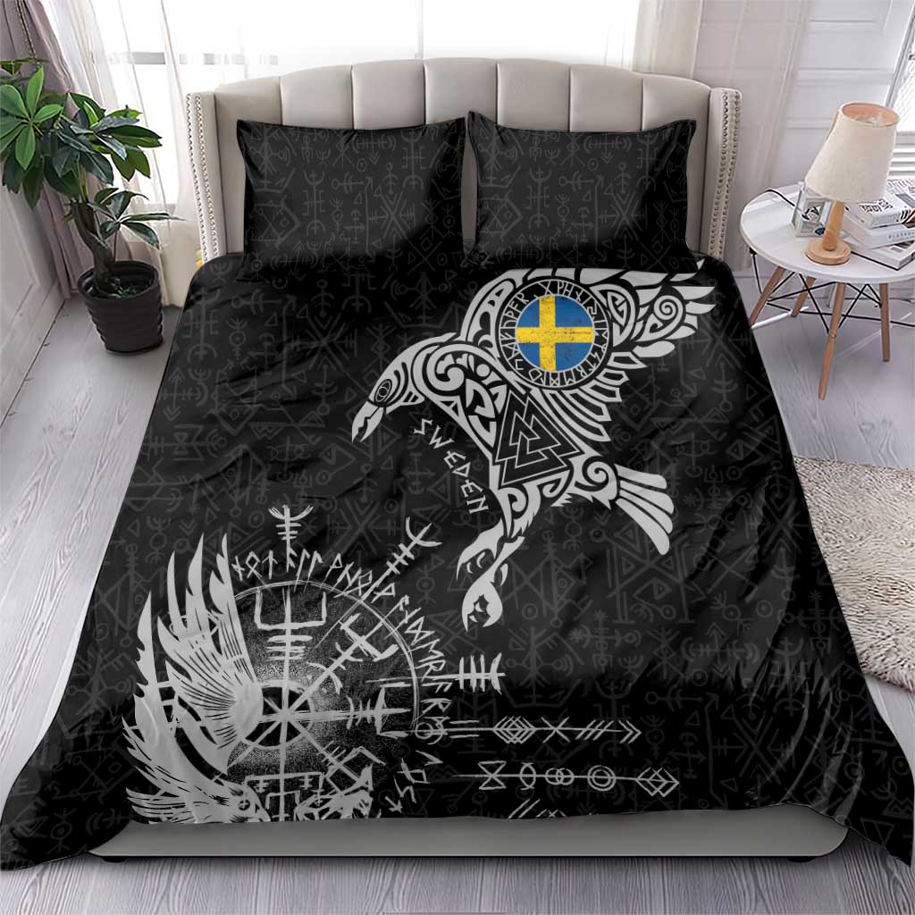 Sweden Viking Ravens Bedding Set Vegvisir Runes Pattern - Wonder Print Shop