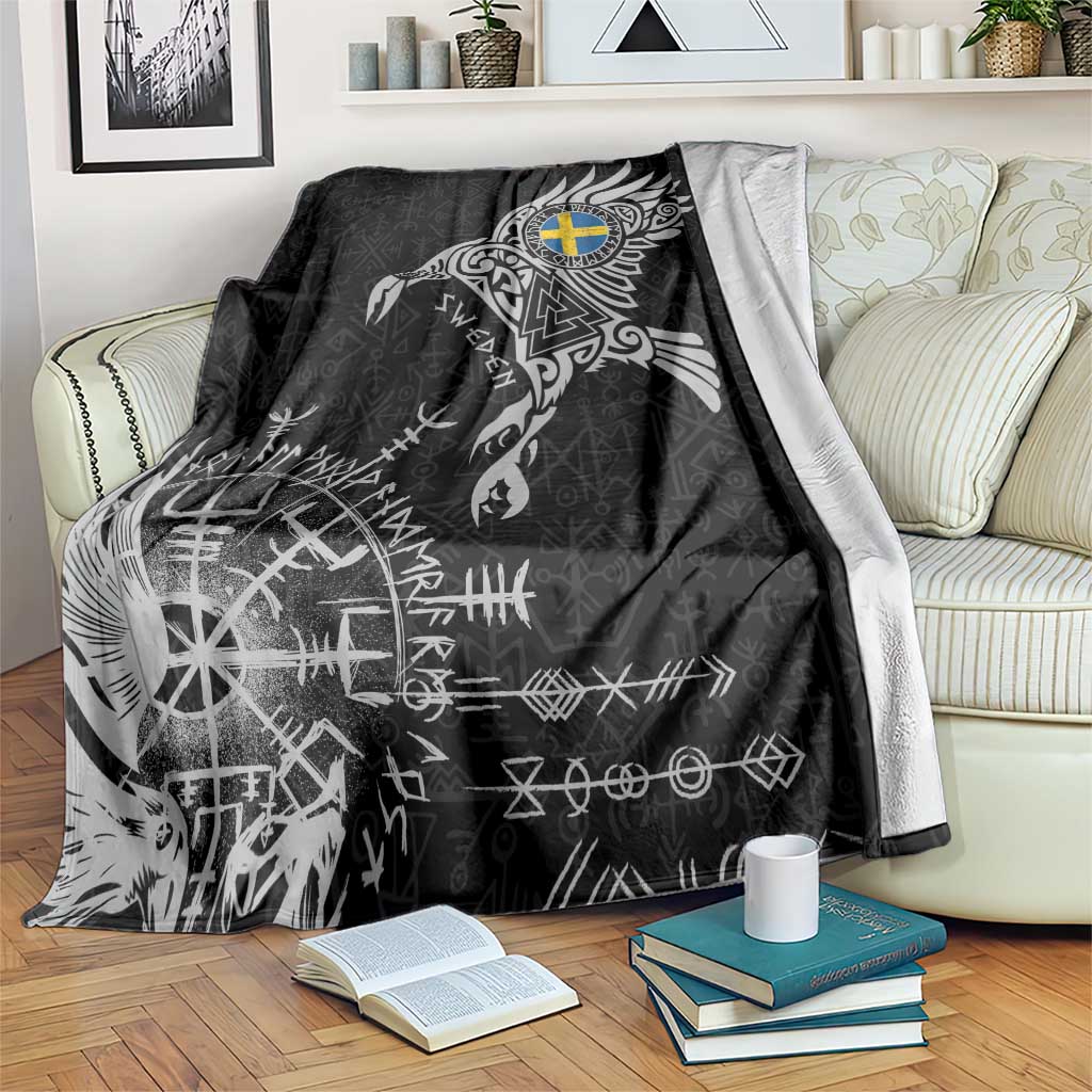 Sweden Viking Ravens Blanket Vegvisir Runes Pattern - Wonder Print Shop