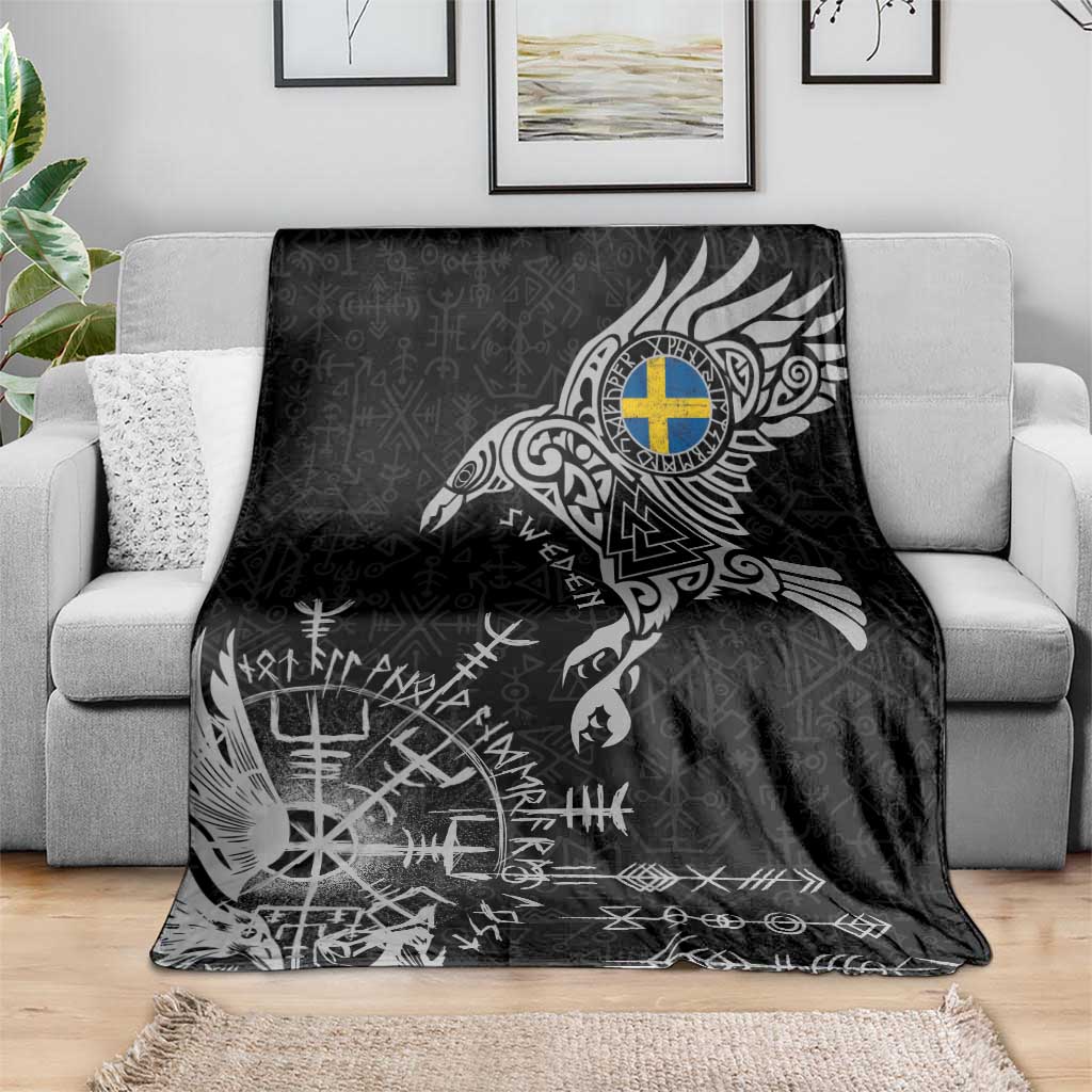 Sweden Viking Ravens Blanket Vegvisir Runes Pattern - Wonder Print Shop