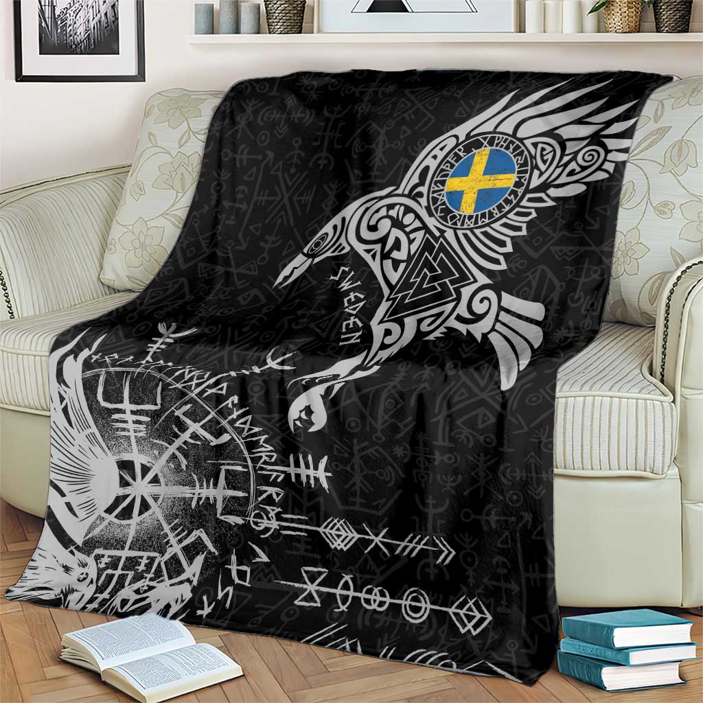 Sweden Viking Ravens Blanket Vegvisir Runes Pattern - Wonder Print Shop