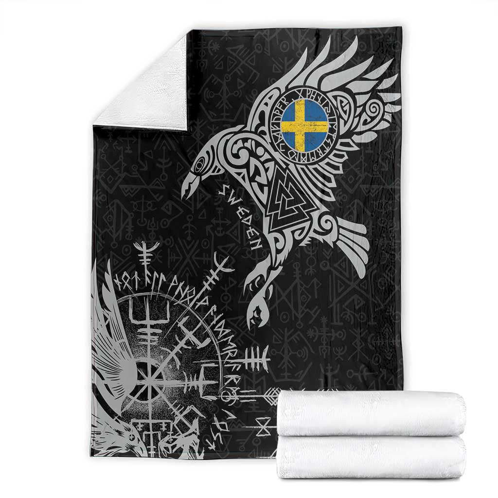 Sweden Viking Ravens Blanket Vegvisir Runes Pattern - Wonder Print Shop