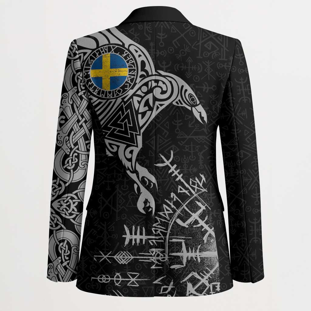 Sweden Viking Ravens Blazer Vegvisir Runes Pattern - Wonder Print Shop