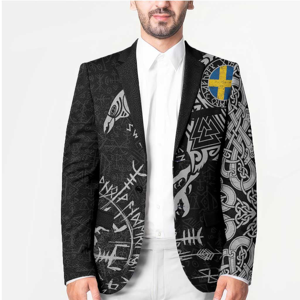 Sweden Viking Ravens Blazer Vegvisir Runes Pattern - Wonder Print Shop