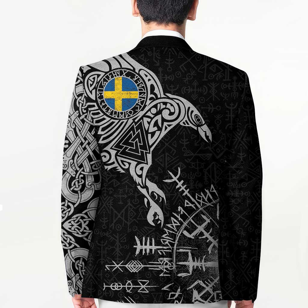 Sweden Viking Ravens Blazer Vegvisir Runes Pattern - Wonder Print Shop