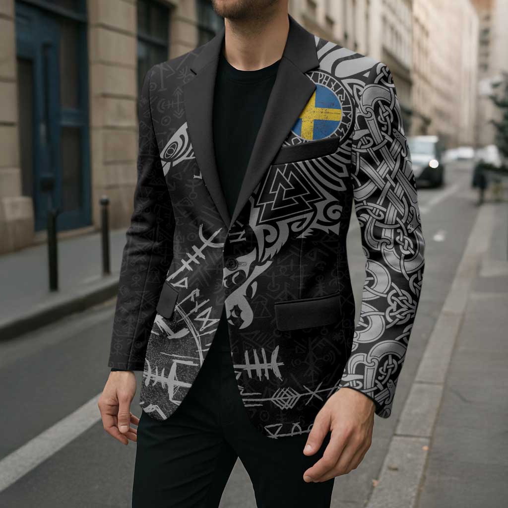 Sweden Viking Ravens Blazer Vegvisir Runes Pattern - Wonder Print Shop