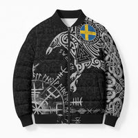 Sweden Viking Ravens Bomber Puffer Jacket Vegvisir Runes Pattern - Wonder Print Shop