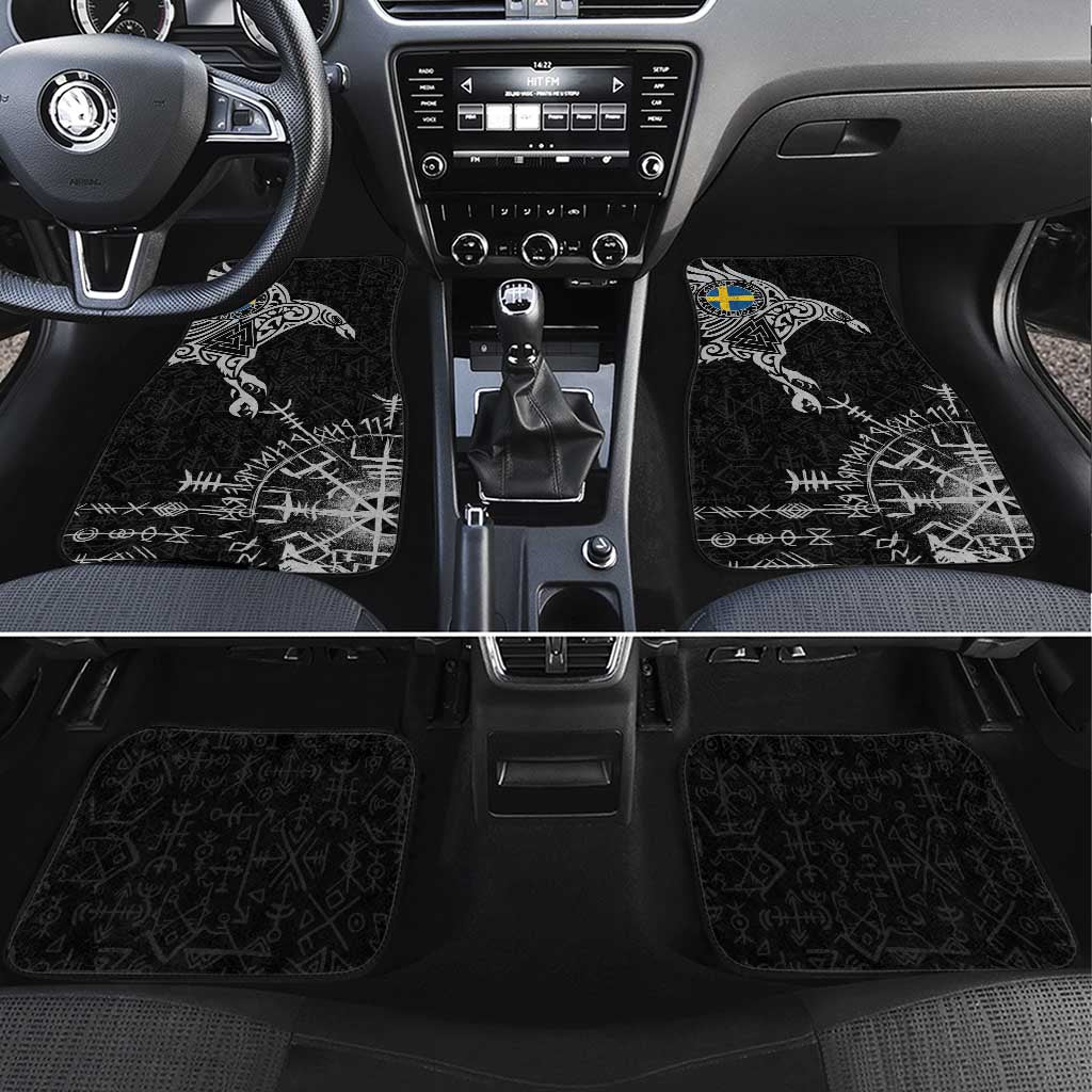 Sweden Viking Ravens Car Mats Vegvisir Runes Pattern - Wonder Print Shop