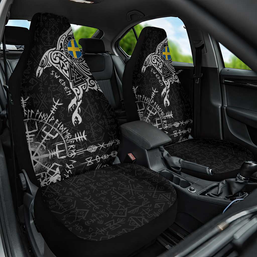 Sweden Viking Ravens Car Seat Cover Vegvisir Runes Pattern - Wonder Print Shop