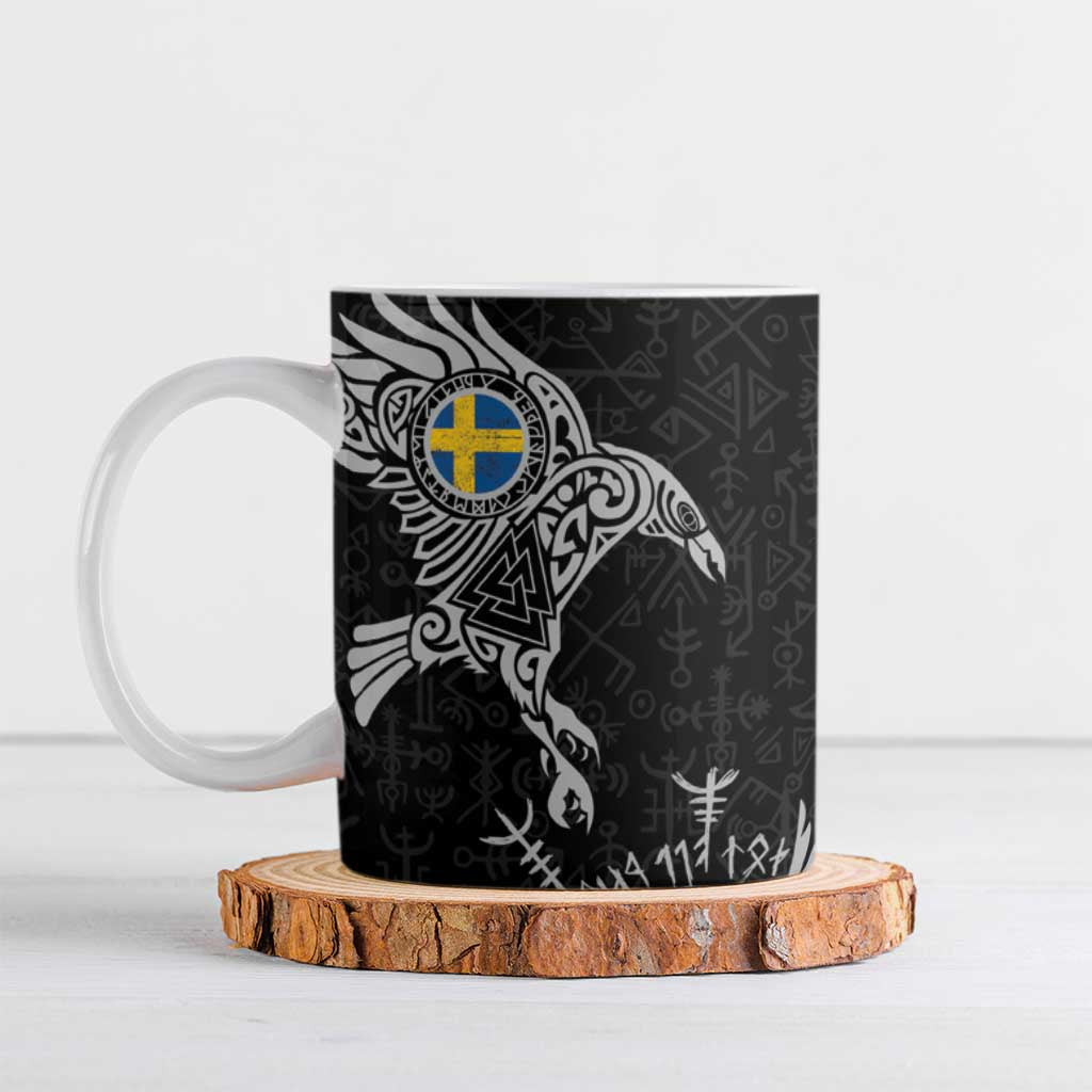 Sweden Viking Ravens Ceramic Mug Vegvisir Runes Pattern - Wonder Print Shop