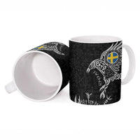 Sweden Viking Ravens Ceramic Mug Vegvisir Runes Pattern - Wonder Print Shop