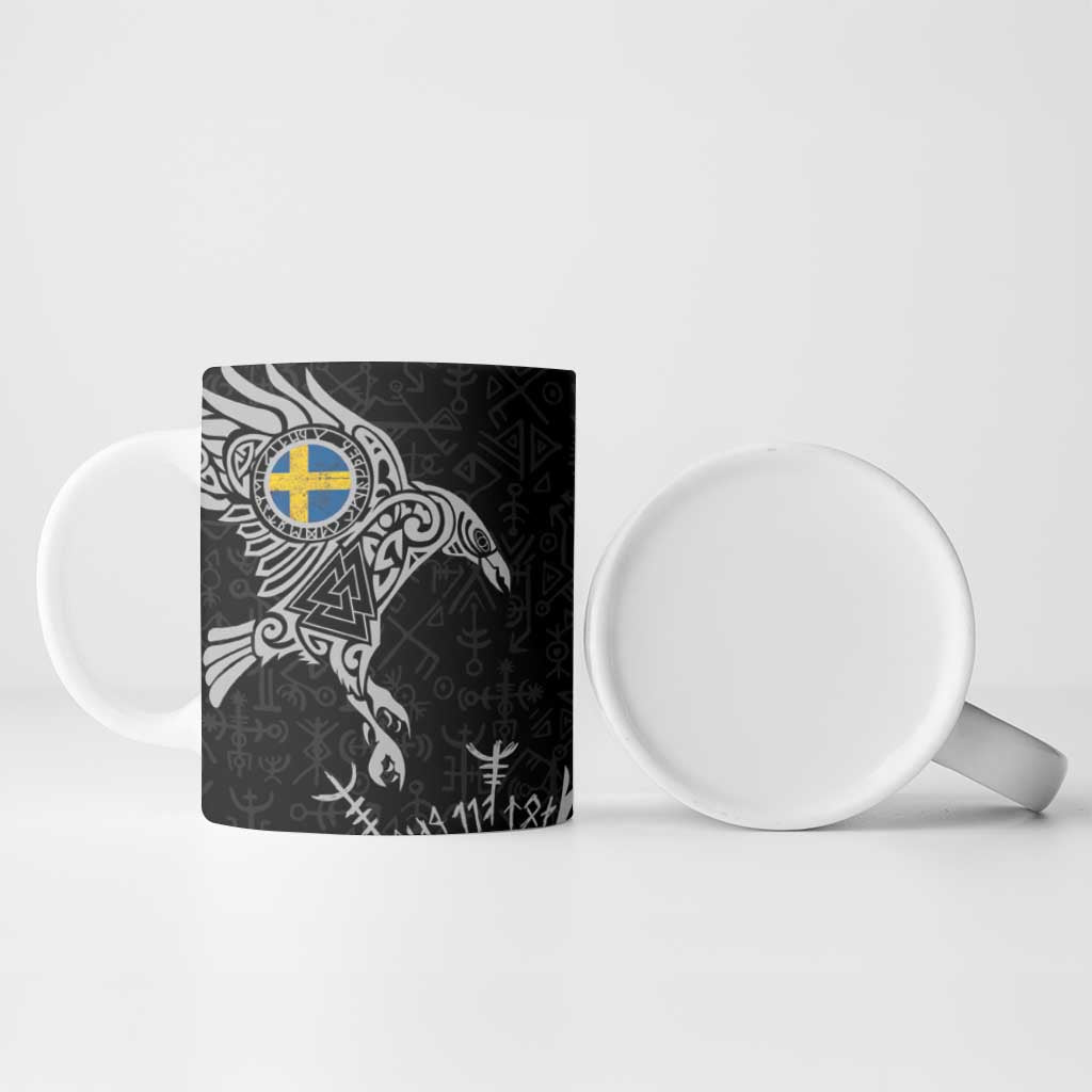 Sweden Viking Ravens Ceramic Mug Vegvisir Runes Pattern - Wonder Print Shop