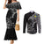 Sweden Viking Ravens Couples Matching Mermaid Dress and Long Sleeve Button Shirt Vegvisir Runes Pattern - Wonder Print Shop