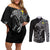 Sweden Viking Ravens Couples Matching Off Shoulder Short Dress and Long Sleeve Button Shirt Vegvisir Runes Pattern - Wonder Print Shop