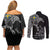 Sweden Viking Ravens Couples Matching Off Shoulder Short Dress and Long Sleeve Button Shirt Vegvisir Runes Pattern - Wonder Print Shop