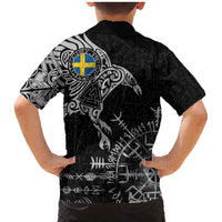 Sweden Viking Ravens Family Matching Mermaid Dress and Hawaiian Shirt Vegvisir Runes Pattern - Wonder Print Shop