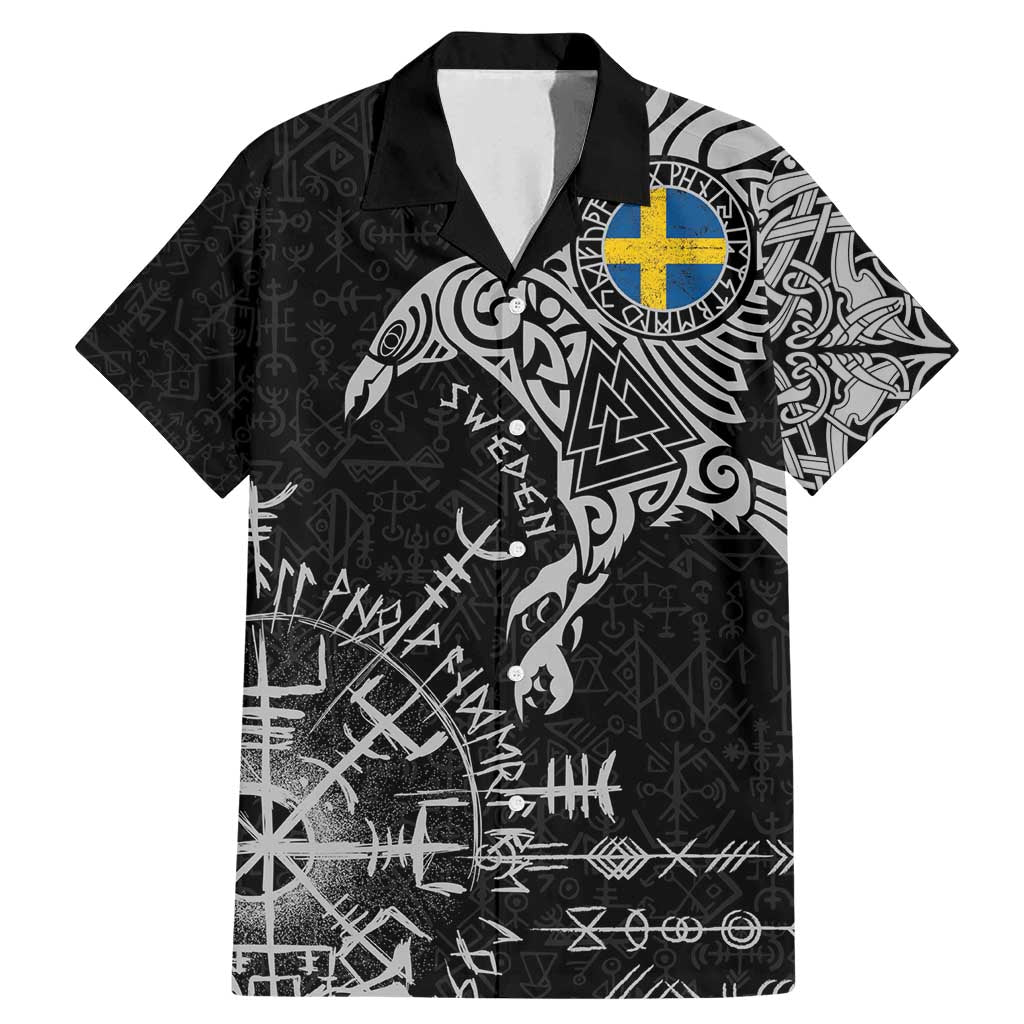Sweden Viking Ravens Family Matching Mermaid Dress and Hawaiian Shirt Vegvisir Runes Pattern - Wonder Print Shop