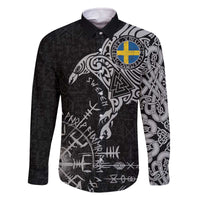 Sweden Viking Ravens Family Matching Off The Shoulder Long Sleeve Dress and Hawaiian Shirt Vegvisir Runes Pattern - Wonder Print Shop