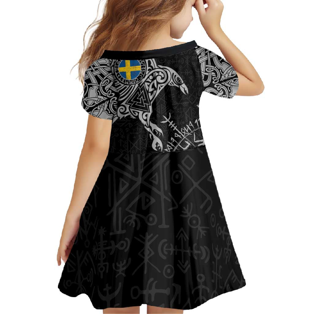 Sweden Viking Ravens Family Matching Off Shoulder Maxi Dress and Hawaiian Shirt Vegvisir Runes Pattern - Wonder Print Shop