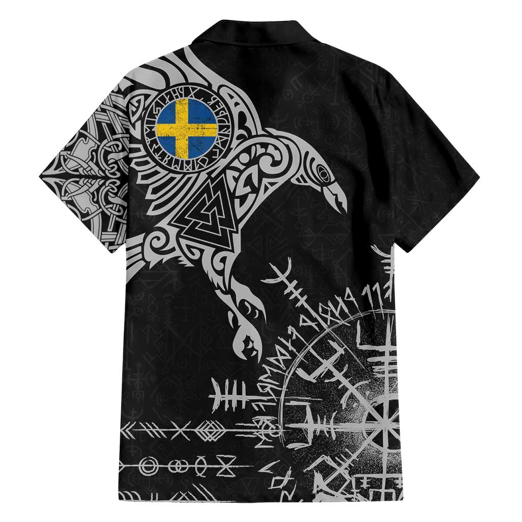 Sweden Viking Ravens Family Matching Off Shoulder Maxi Dress and Hawaiian Shirt Vegvisir Runes Pattern - Wonder Print Shop